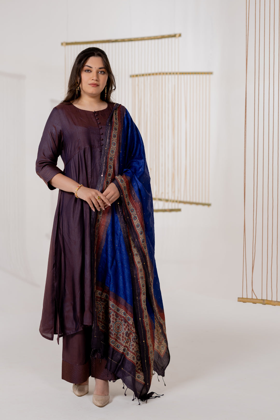 Indigo Blue Tussar Silk Bandhej Dupatta - Dhaaga