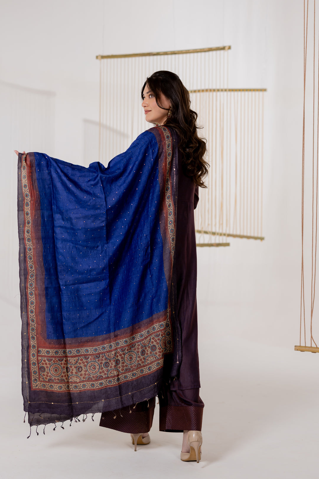 Indigo Blue Tussar Silk Bandhej Dupatta - Dhaaga