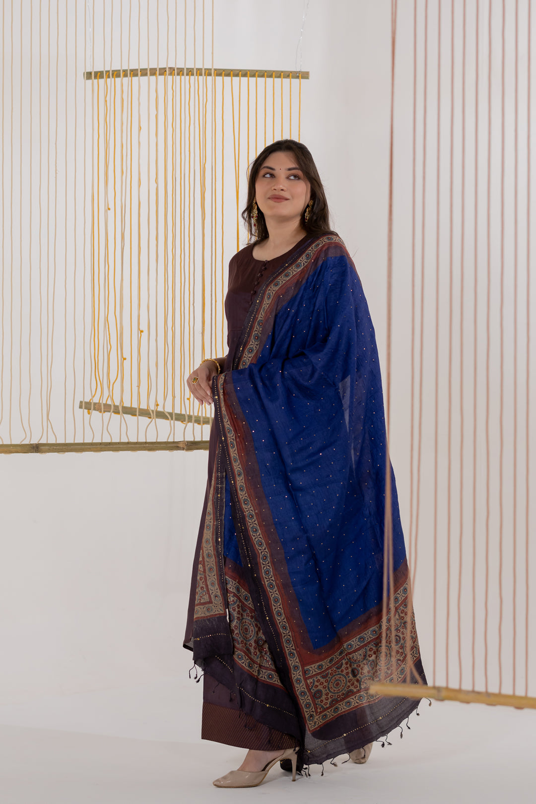 Indigo Blue Tussar Silk Bandhej Dupatta - Dhaaga