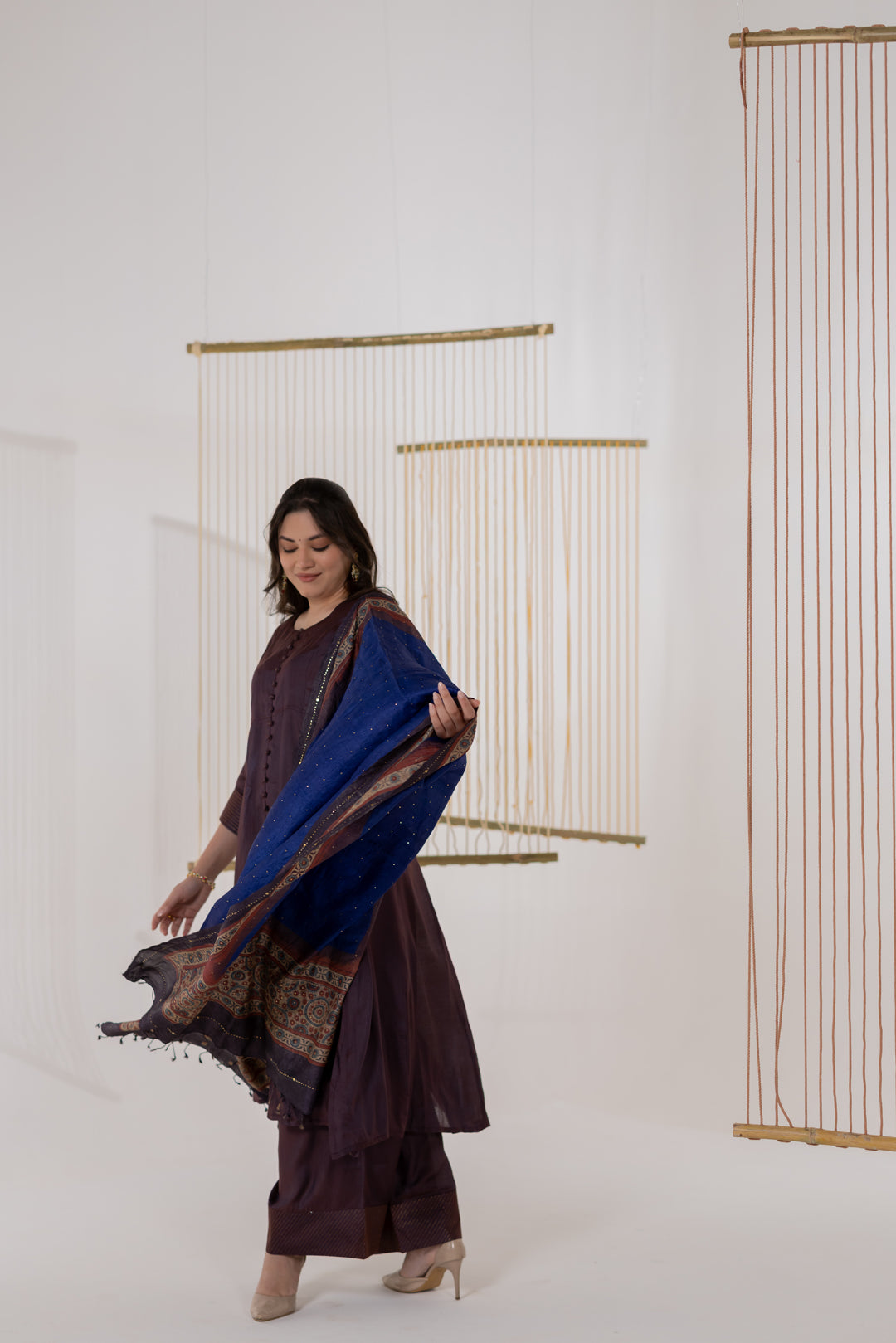 Indigo Blue Tussar Silk Bandhej Dupatta - Dhaaga