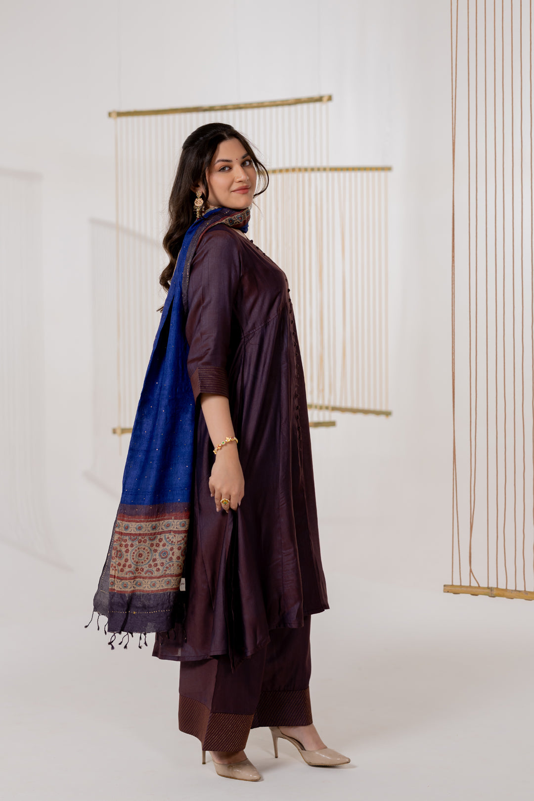 Indigo Blue Tussar Silk Bandhej Dupatta - Dhaaga