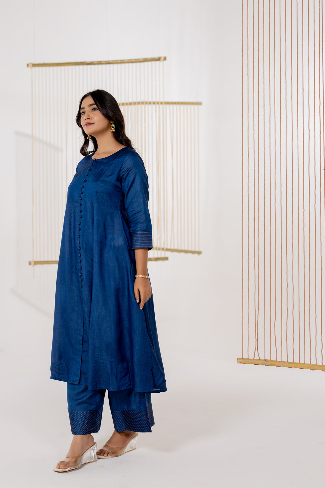 Turquoise Blue Cotton Silk Kurta Set of 2 - Dhaaga
