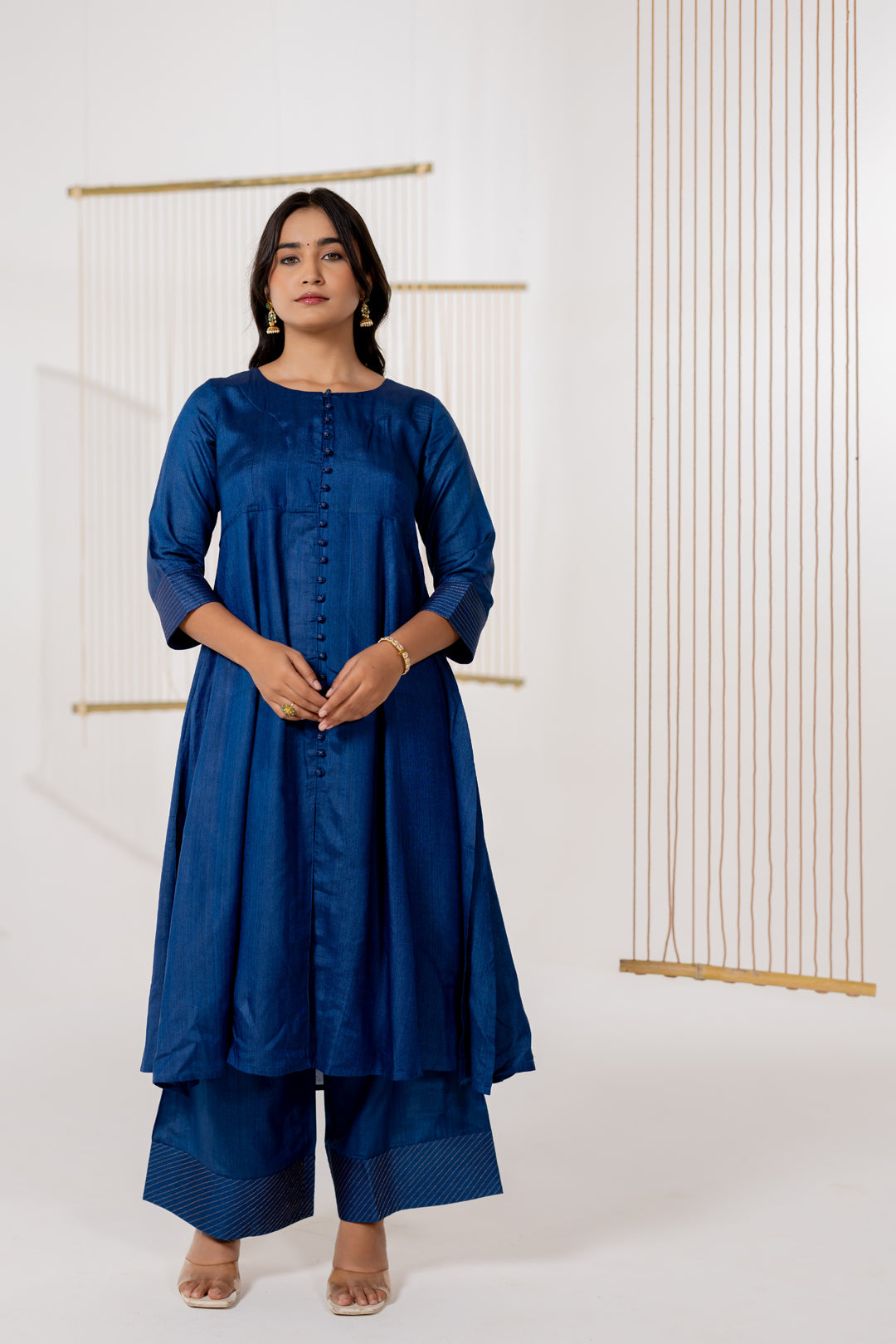 Turquoise Blue Cotton Silk Kurta Set of 2 - Dhaaga