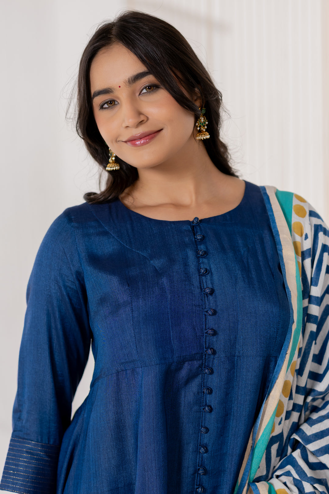 Turquoise Blue Cotton Silk Kurta Set of 2 - Dhaaga