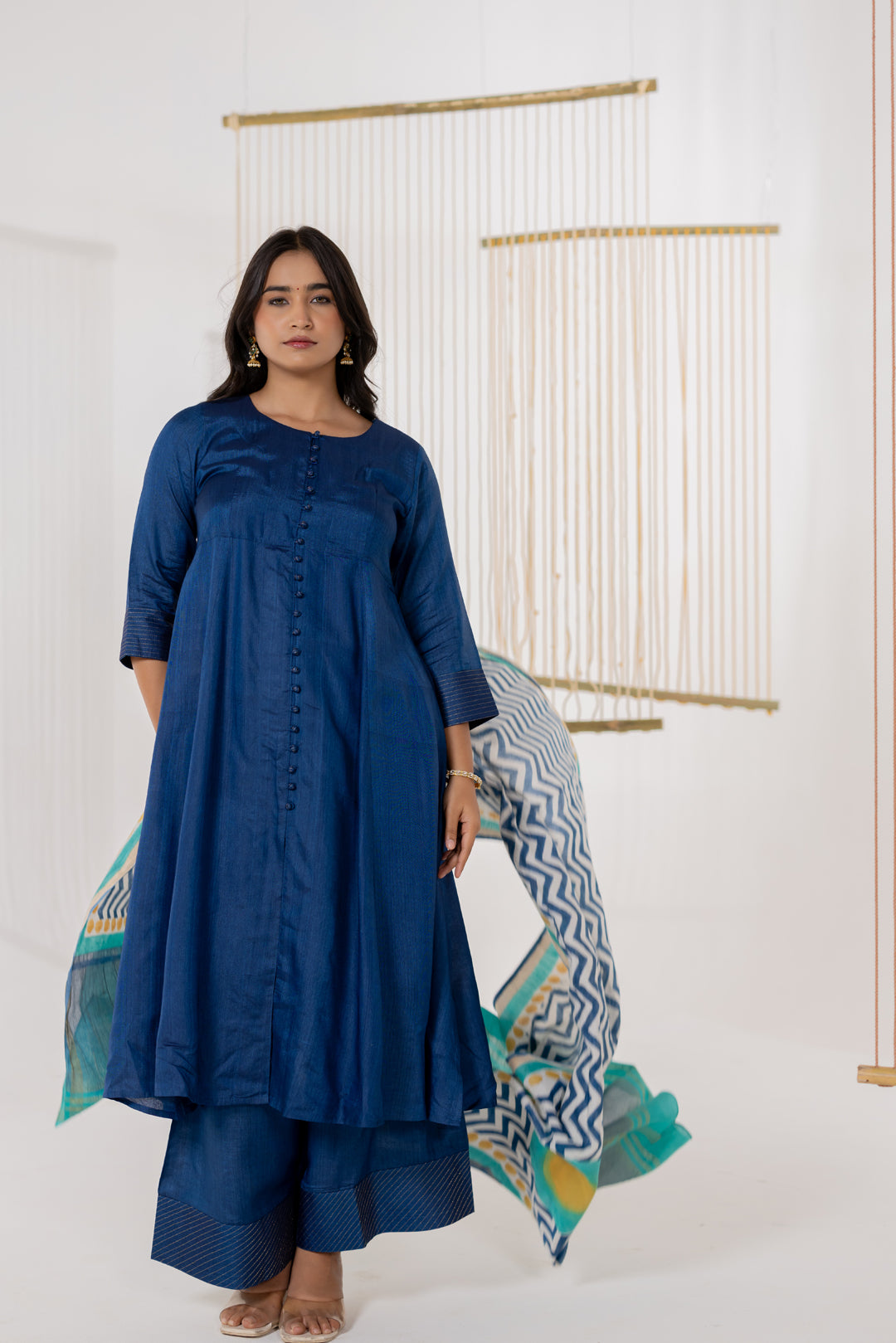 Turquoise Blue Cotton Silk Kurta Set of 2 - Dhaaga