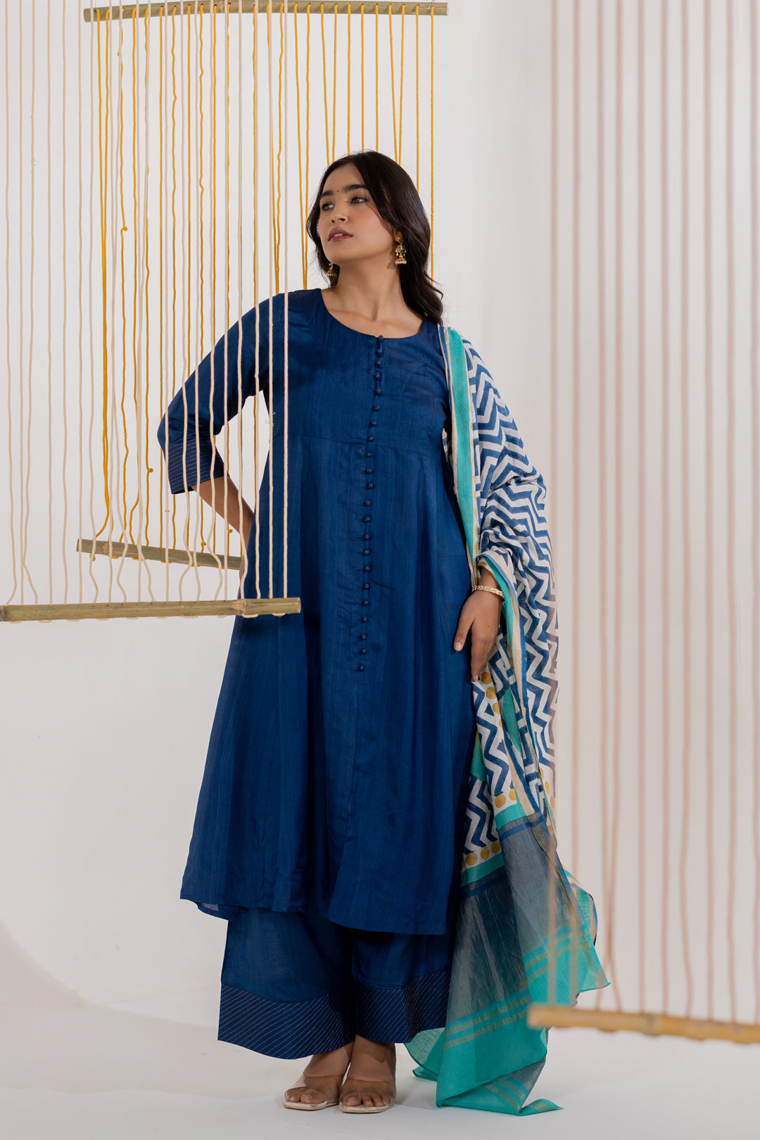 Mint Green Cotton Silk Block Print Dupatta for Women - Dhaaga