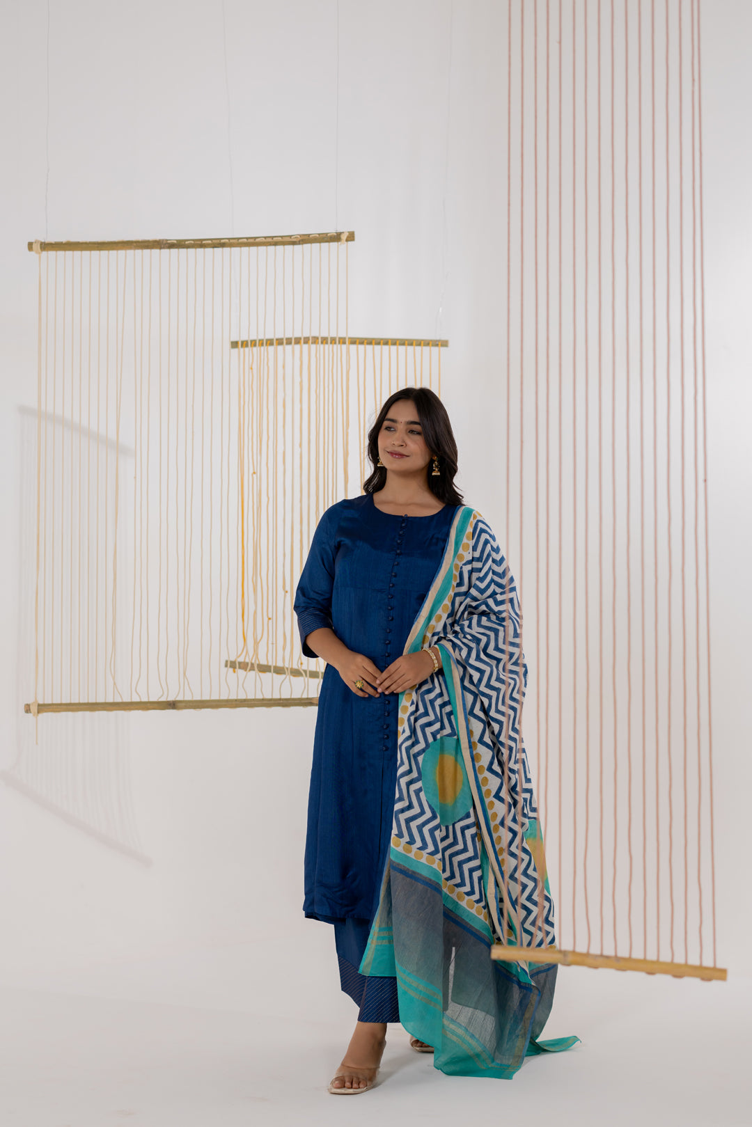 Mint Green Cotton Silk Block Print Dupatta for Women - Dhaaga
