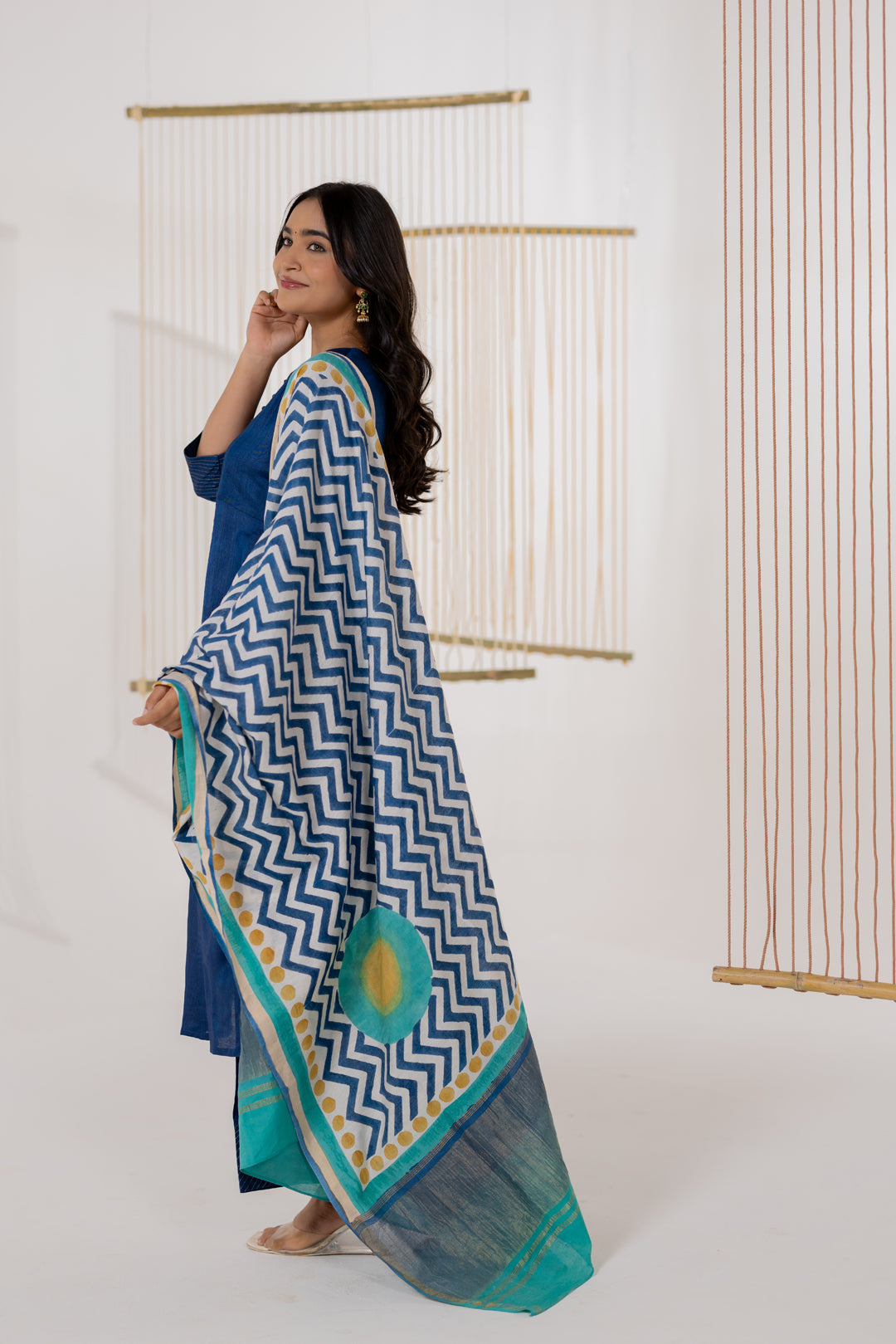 Mint Green Cotton Silk Block Print Dupatta for Women - Dhaaga