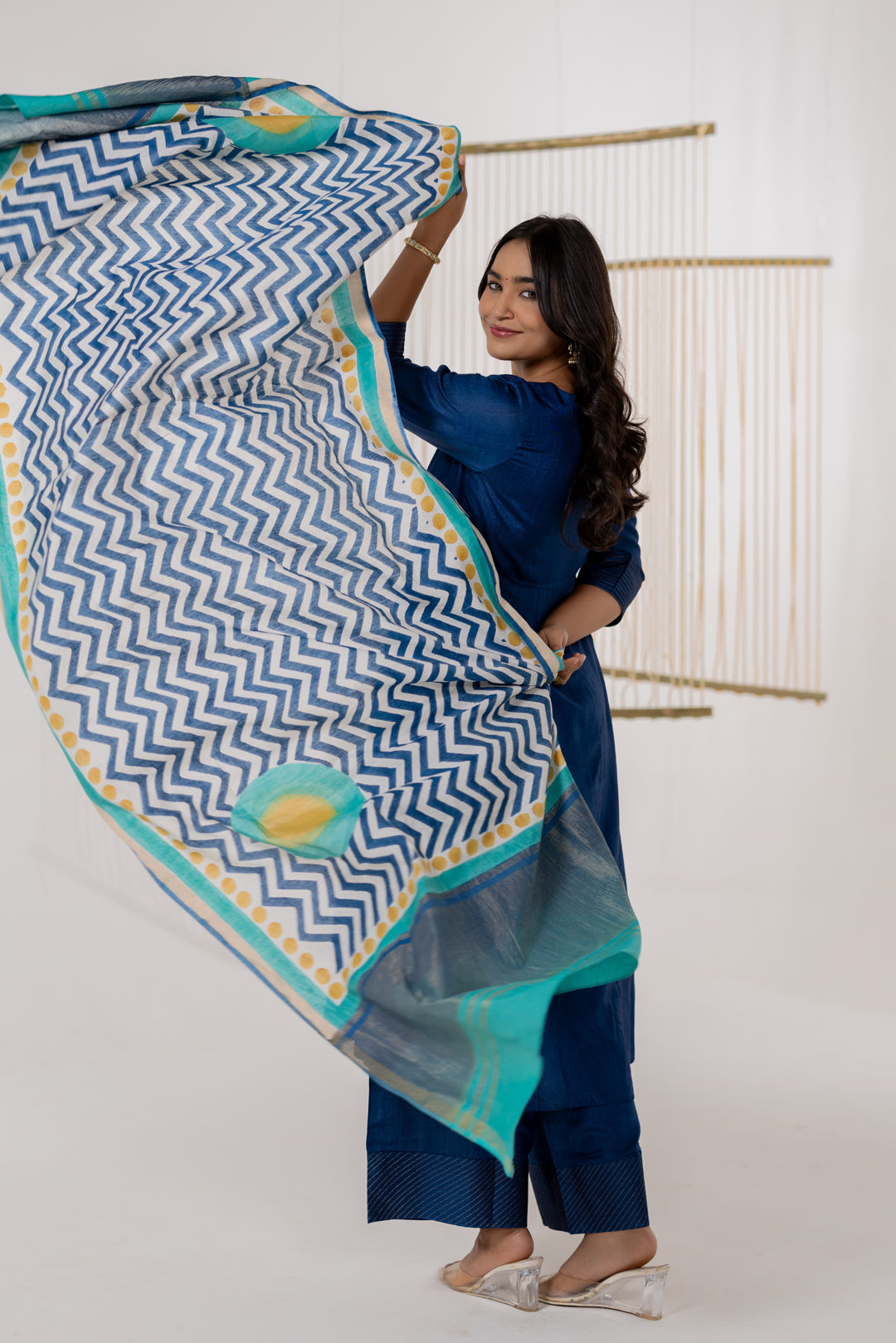 Mint Green Cotton Silk Block Print Dupatta for Women - Dhaaga