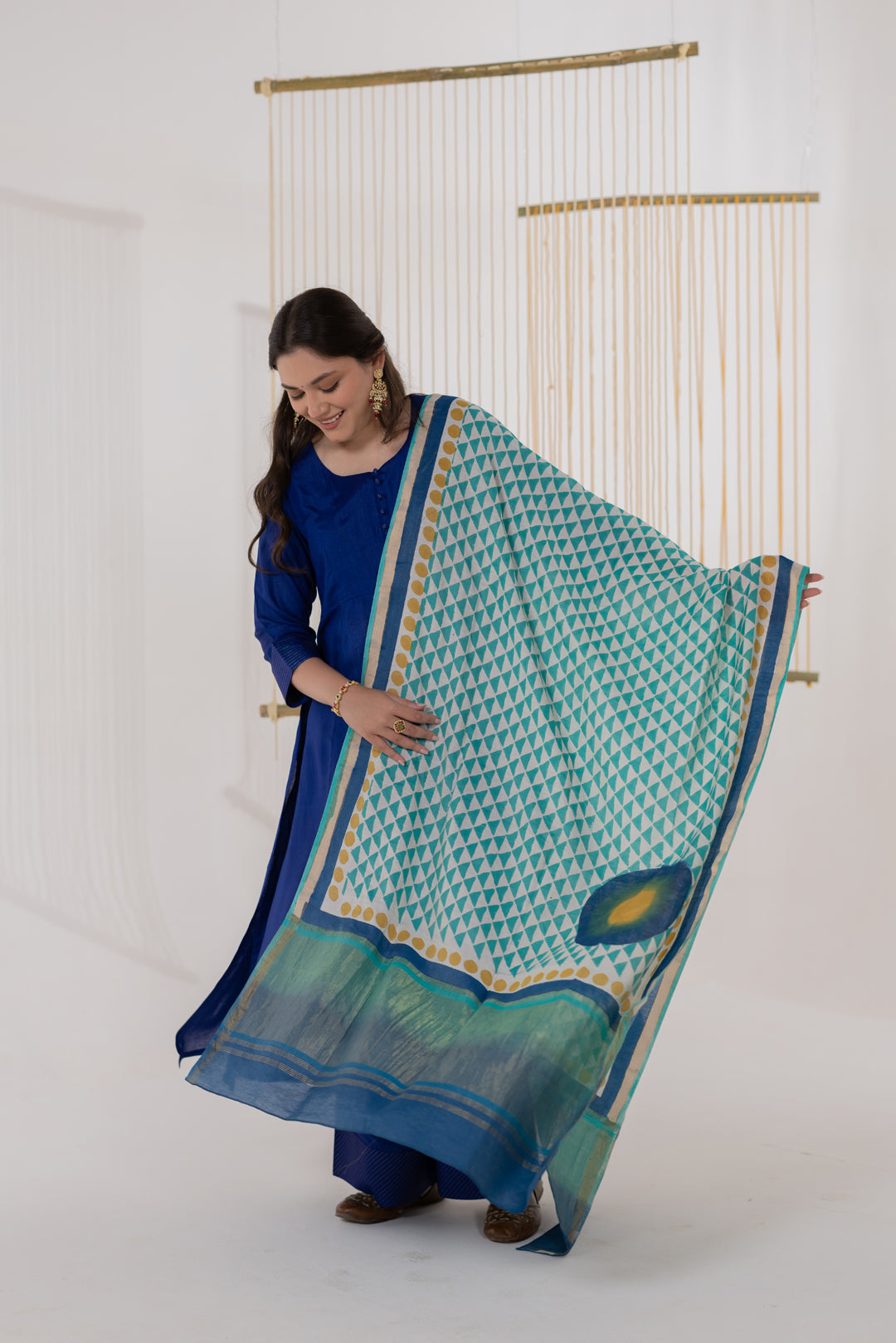 Mint Green Cotton Silk Block Print Dupatta - Dhaaga