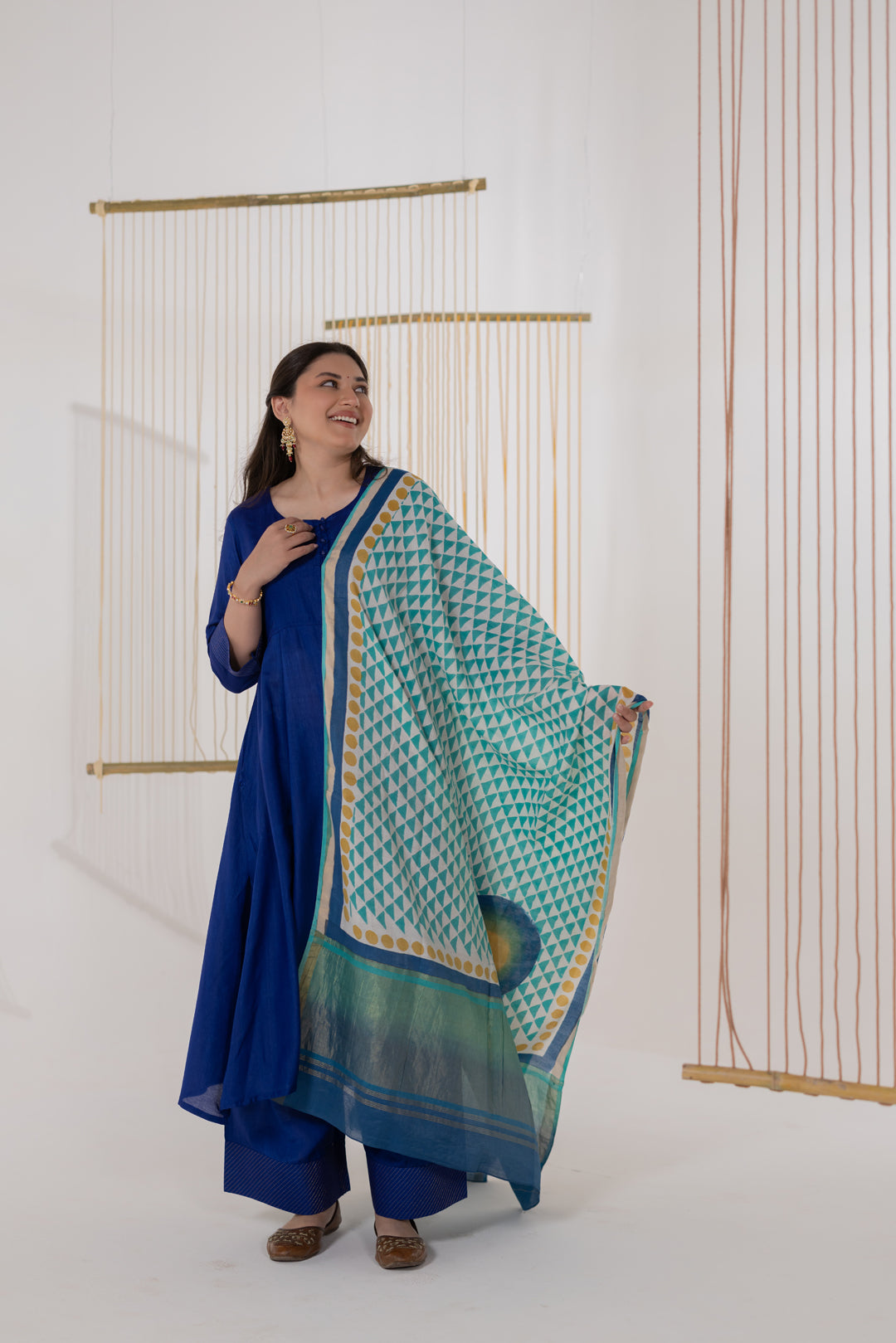 Mint Green Cotton Silk Block Print Dupatta - Dhaaga
