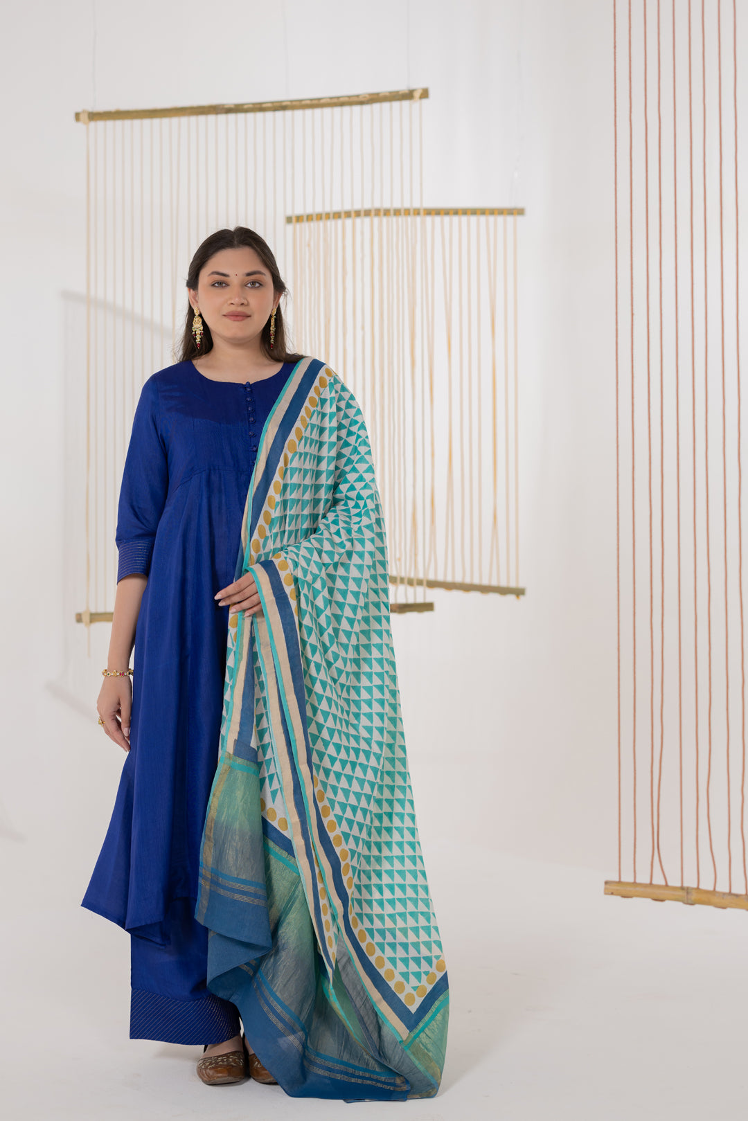 Indigo Blue Tussar Silk Bandhej Dupatta - Dhaaga