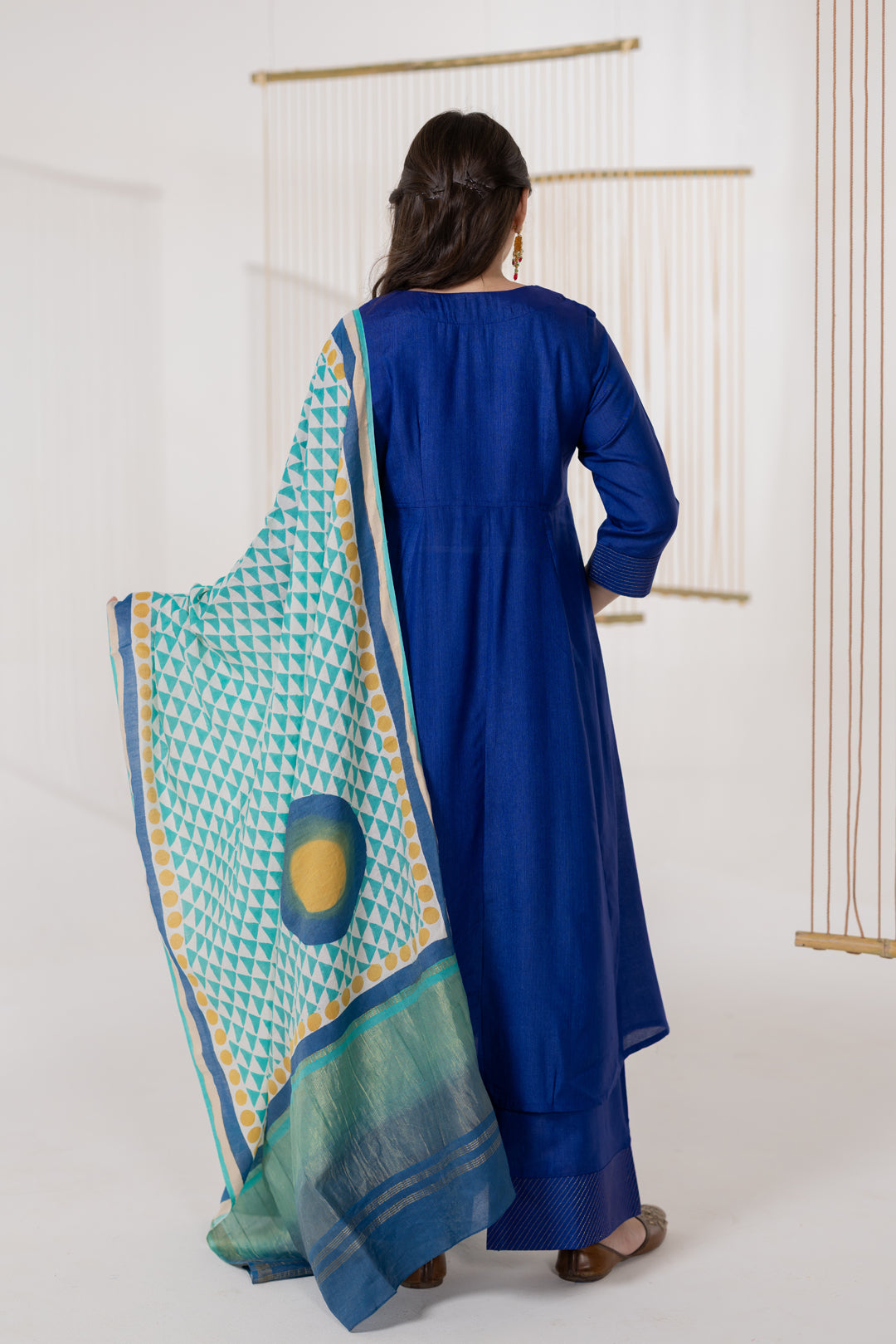 Mint Green Cotton Silk Block Print Dupatta - Dhaaga