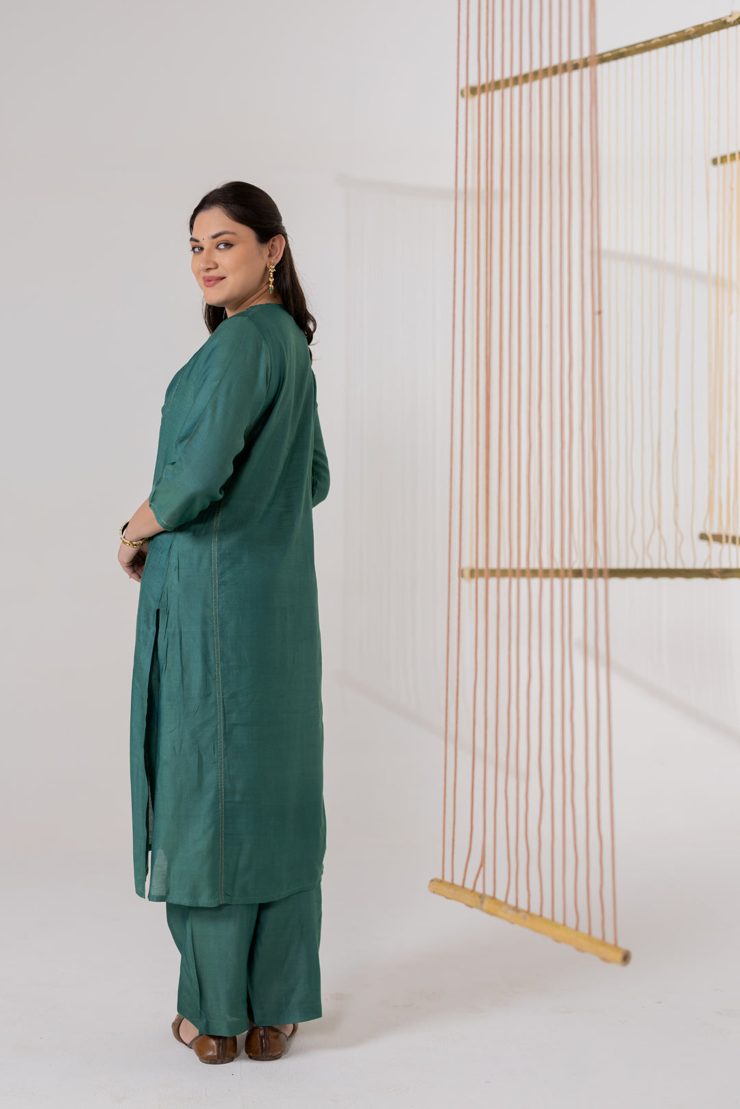 Forest Green Cotton Silk Kurta Set of 2 with Badla Work - Dhaaga