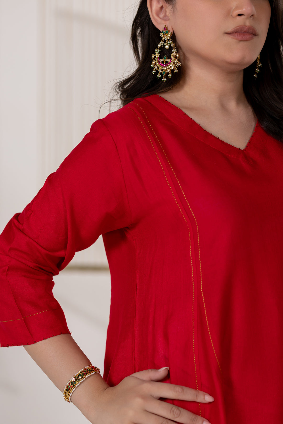 Red Cotton Silk Block Print Dupatta - Dhaaga