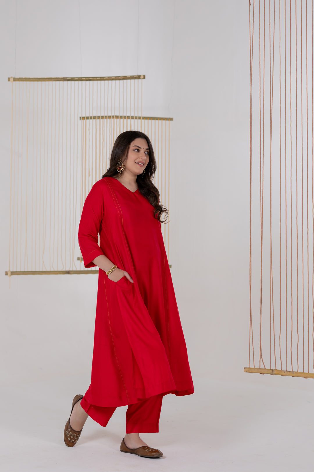 Red Cotton Silk Block Print Dupatta - Dhaaga