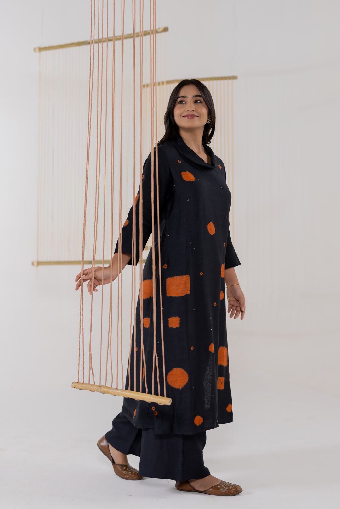 Black Muga Silk Kurta Set of 2 - Dhaaga