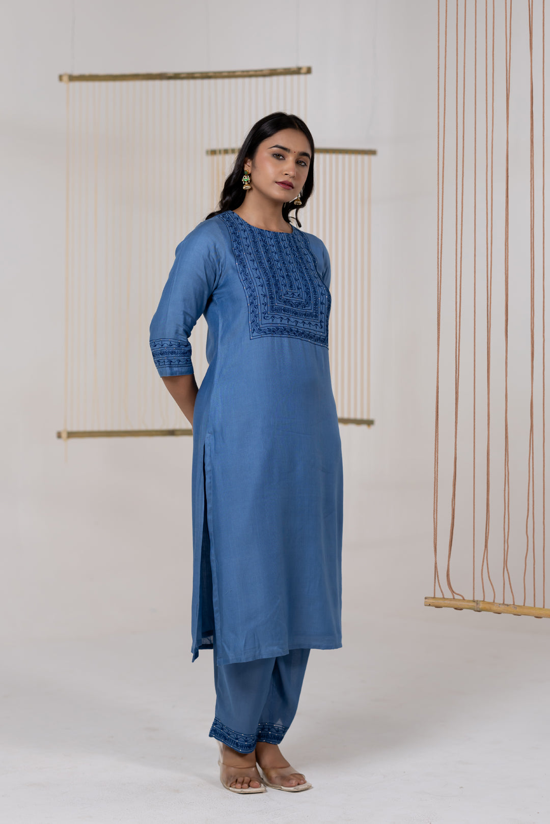 Blue Cotton Silk Kurta Set of 2 - Dhaaga