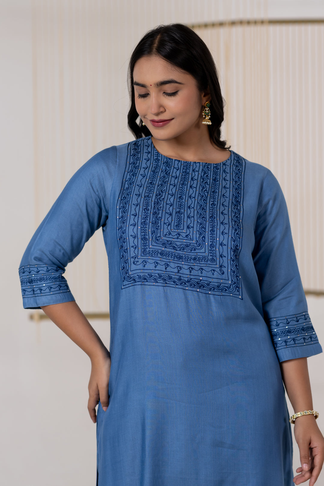 Blue Cotton Silk Kurta Set of 2 - Dhaaga