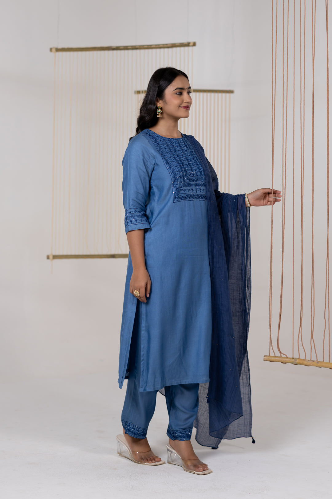 Blue Cotton Silk Kurta Set of 2 - Dhaaga