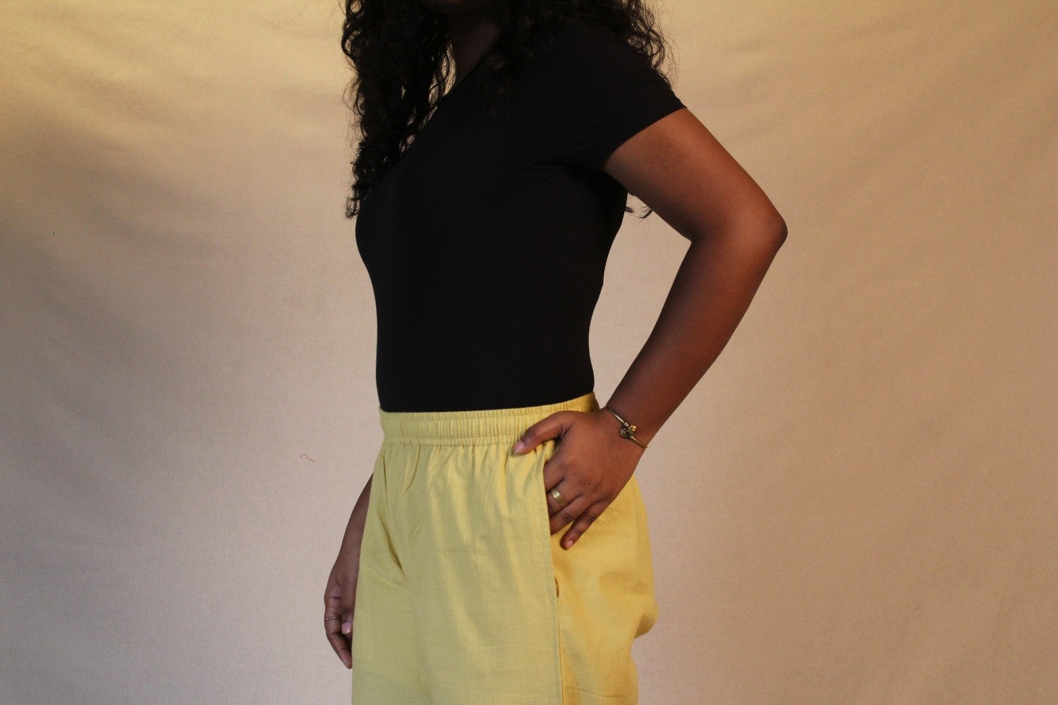 Women's Cotton Straight Pants with Pockets in Yellow | Ray Ethnic