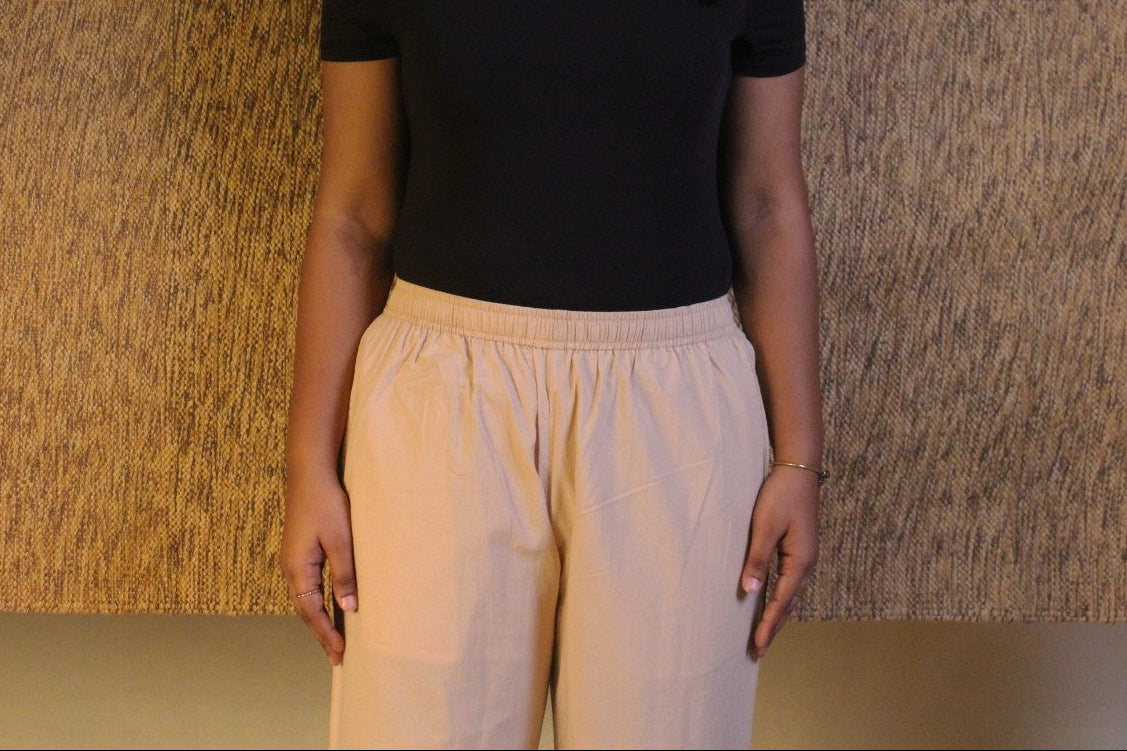 Women's Cotton Straight Pants with Pockets in Tan Beigi | Ray Ethnic