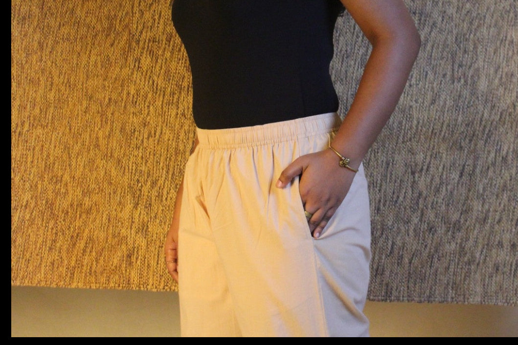 Women's Cotton Straight Pants with Pockets in Tan Beigi | Ray Ethnic