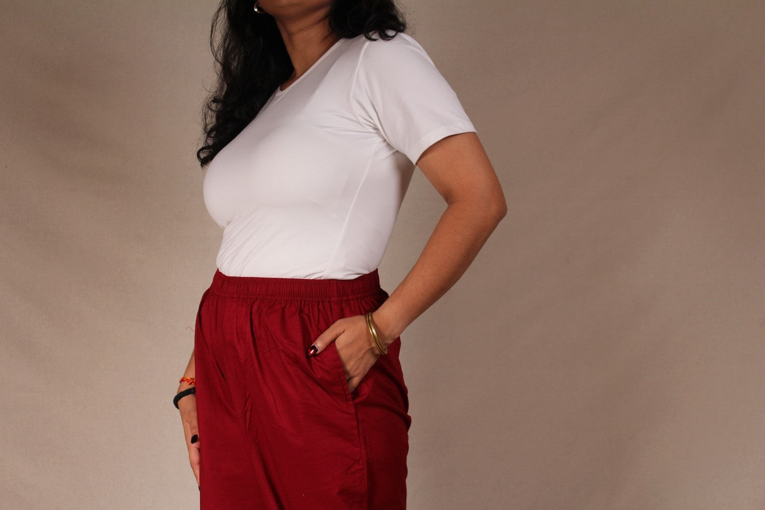 Maroon Women's Cotton Straight Pants with Pockets | Ray Ethnic