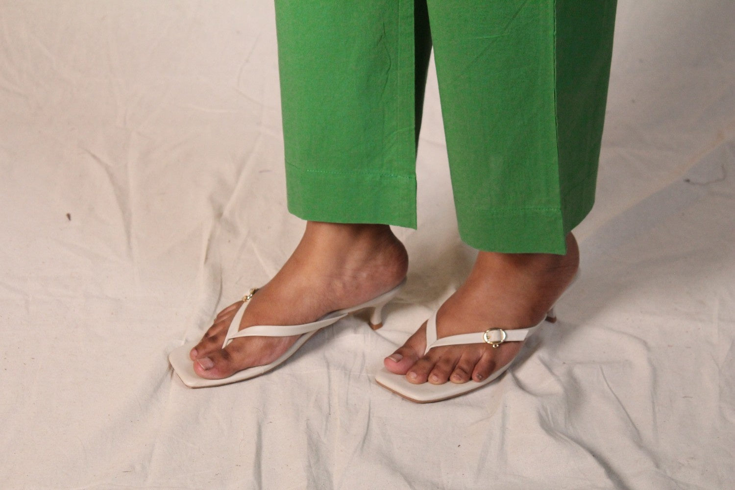 Green Cotton Straight Pants with Pockets | Ray Ethnic