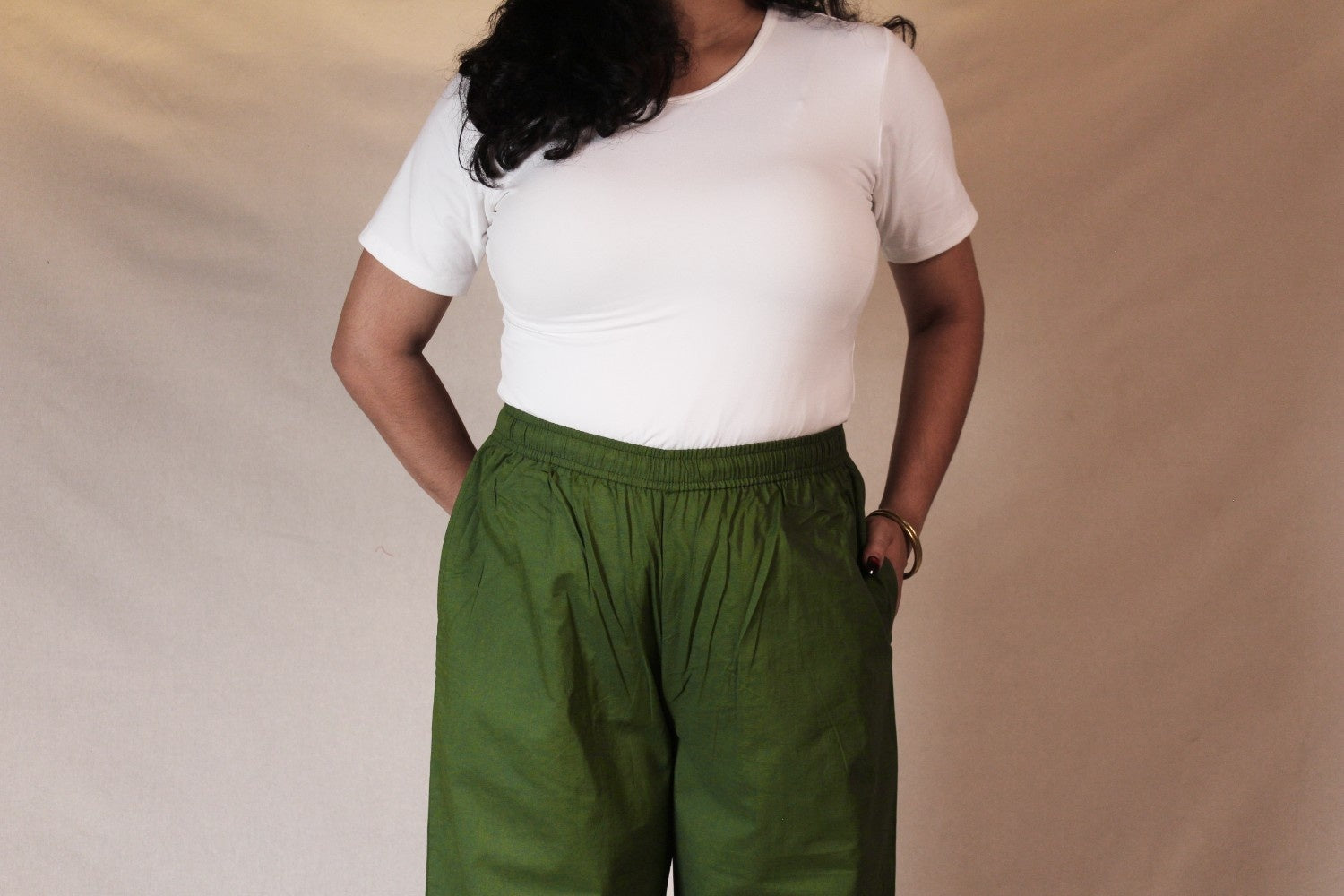 Green Cotton Straight Pants with Pockets | Ray Ethnic