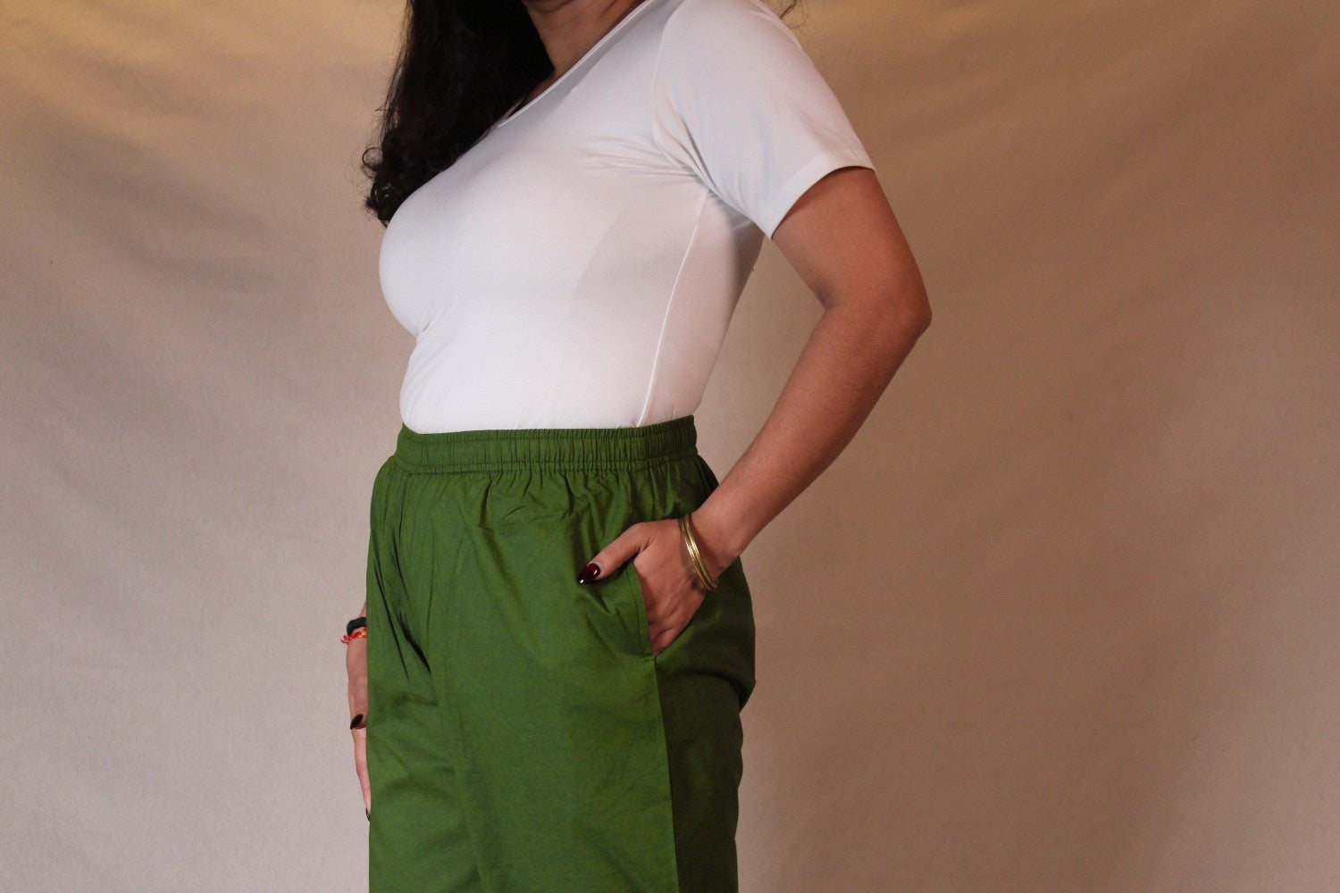 Green Cotton Straight Pants with Pockets | Ray Ethnic