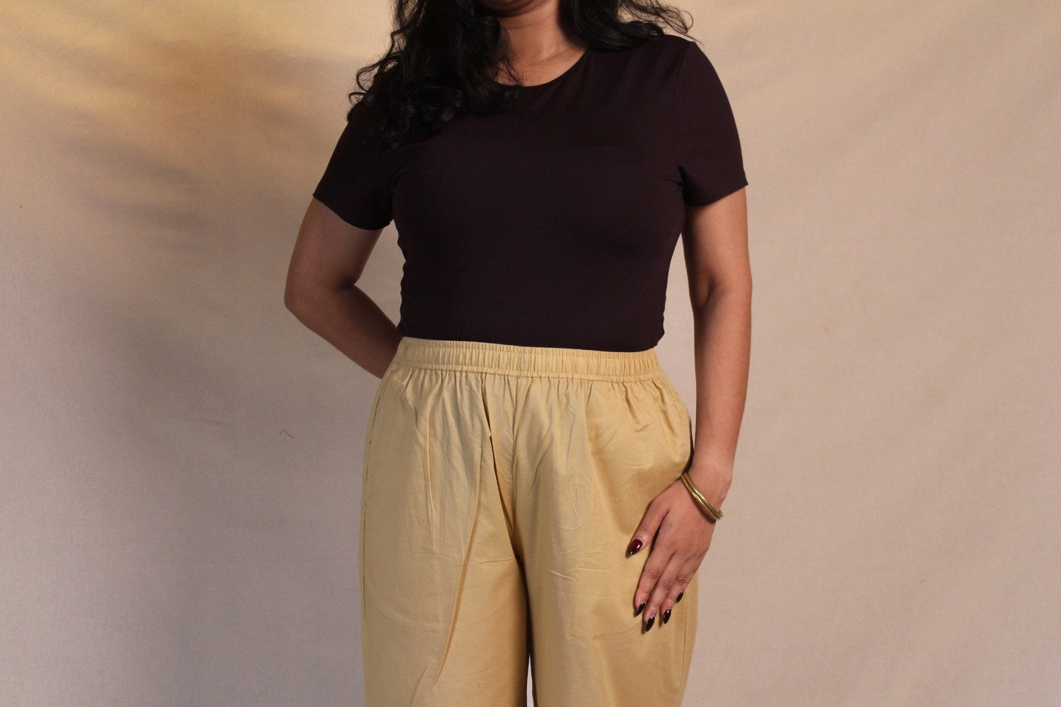 Dark Beigi Cotton Straight Pants for Women | Ray Ethnic