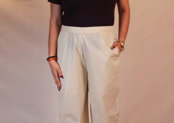 Cream Cotton Straight Pants for Women | Ray Ethnic