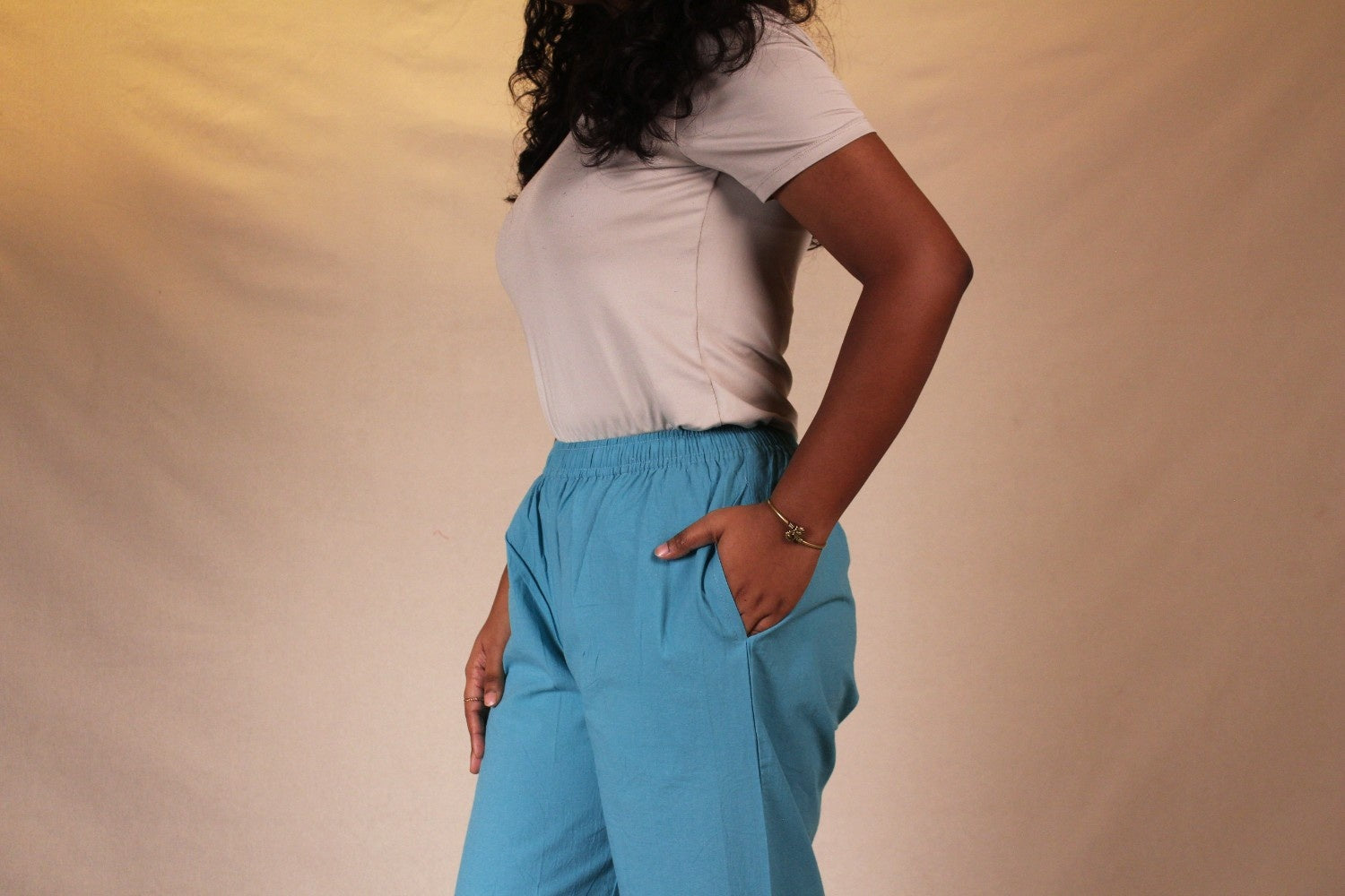 Aqua Blue Women's Cotton Straight Pants with Pockets | Ray Ethnic