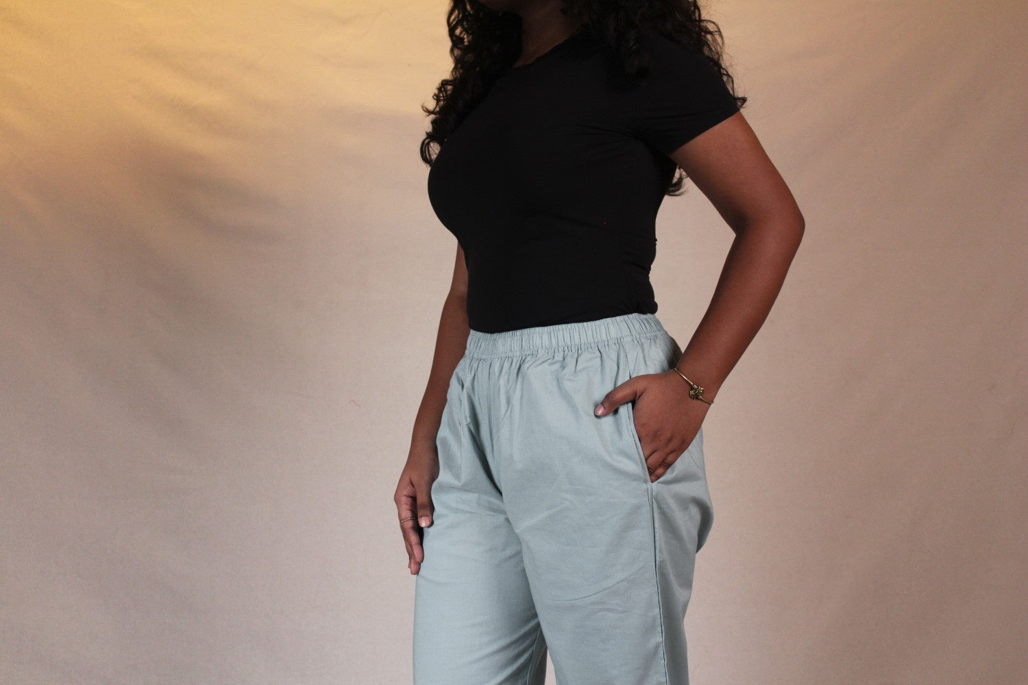 Sea Green Women's Solid Cotton Straight Pants with Pockets | Ray Ethnic