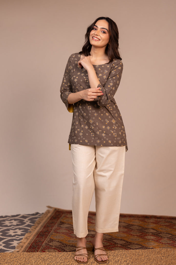 Ajrakh Hand Block Printed Cotton Contemporary Top – Rekh