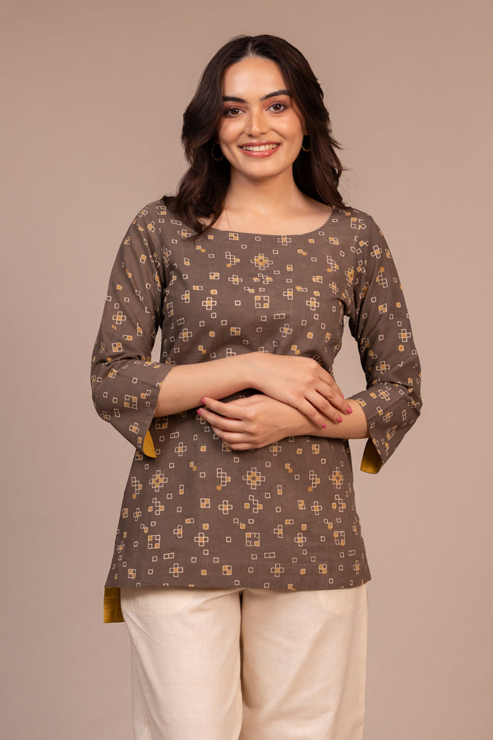 Ajrakh Hand Block Printed Cotton Contemporary Top – Rekh