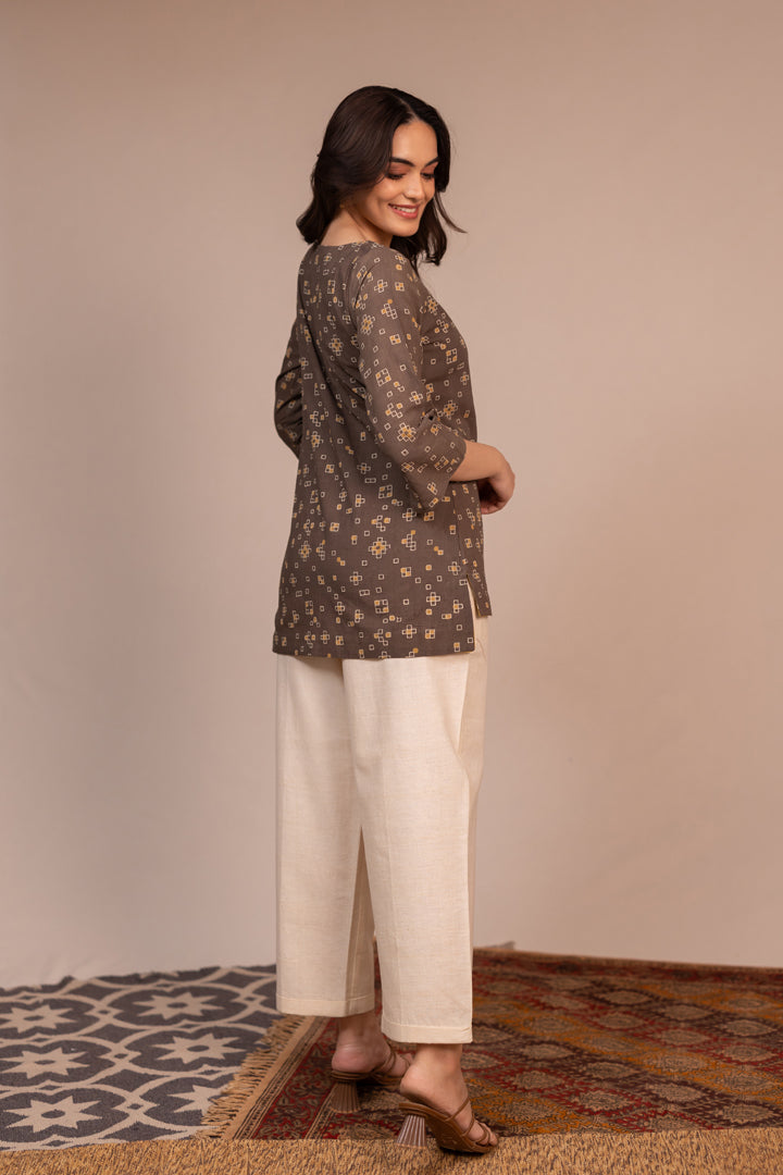 Ajrakh Hand Block Printed Cotton Contemporary Top – Rekh