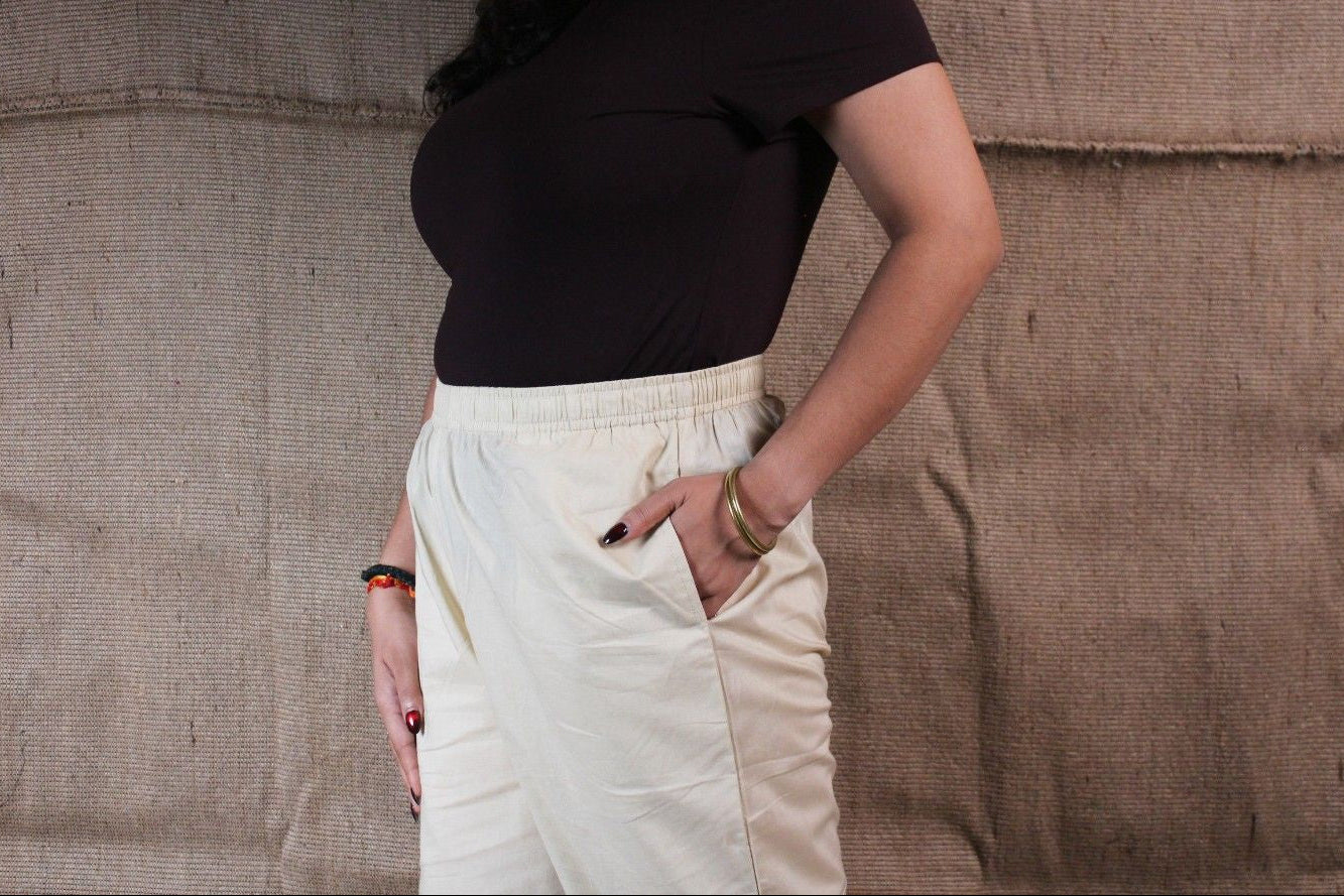 Beigi Solid Cotton Straight Pants with Pockets | Ray Ethnic