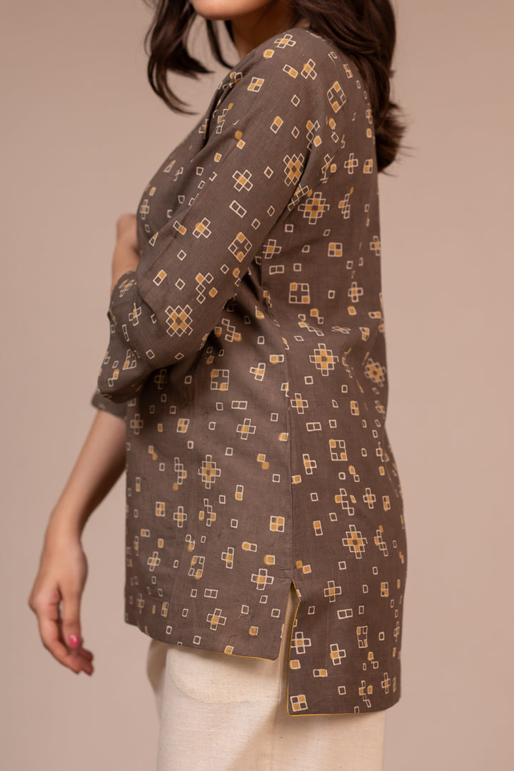 Ajrakh Hand Block Printed Cotton Contemporary Top – Rekh