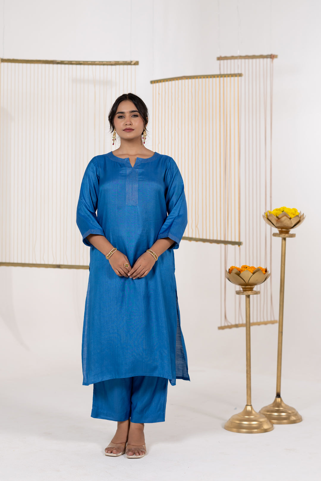 Ink Blue Cotton Silk Kurta Set of 2 - Dhaaga