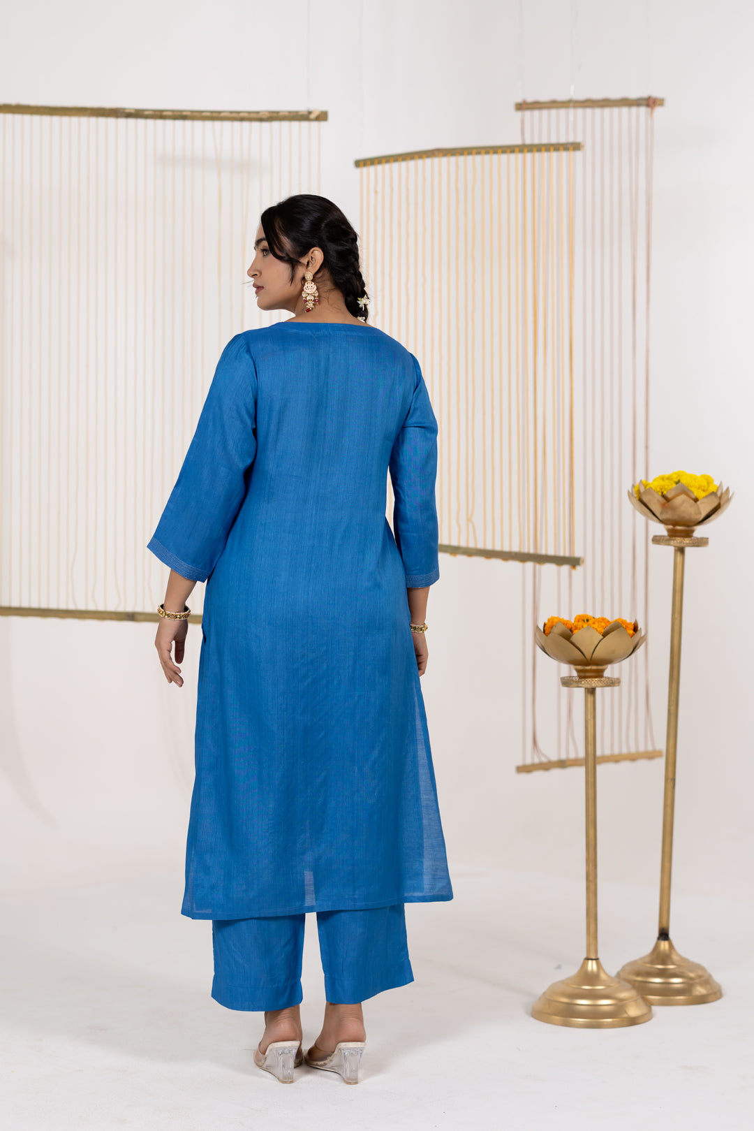 Ink Blue Cotton Silk Kurta Set of 2 - Dhaaga