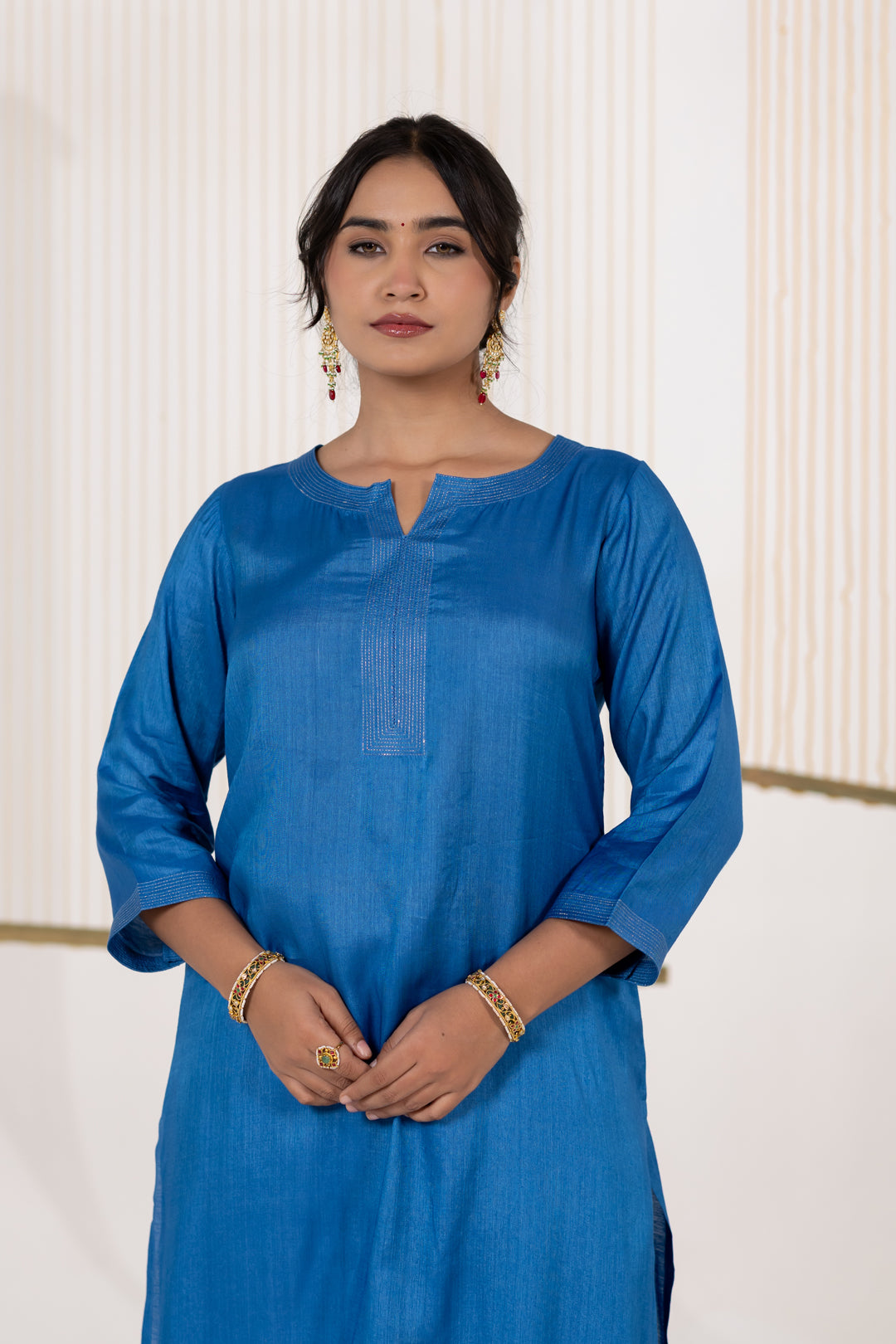 Ink Blue Cotton Silk Kurta Set of 2 - Dhaaga