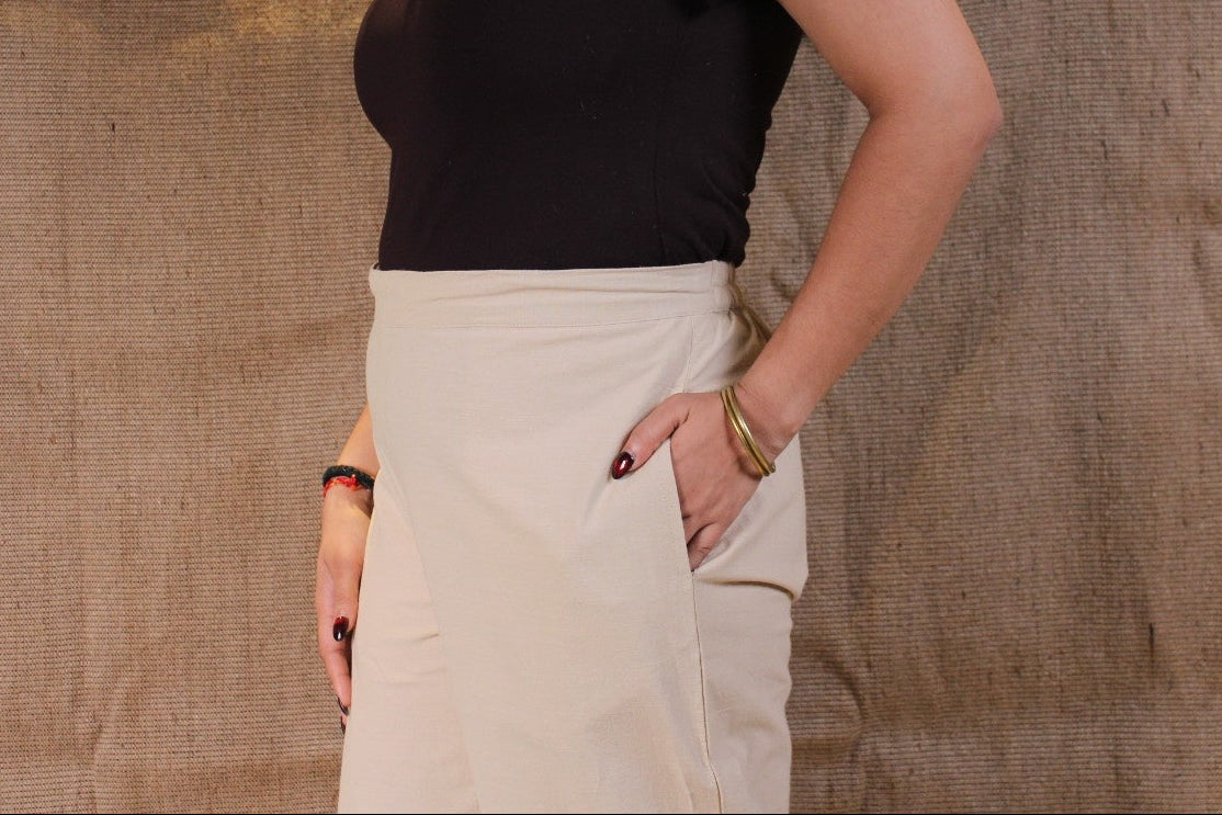 Beige Cotton Easy Pants for Women | Ray Ethnic