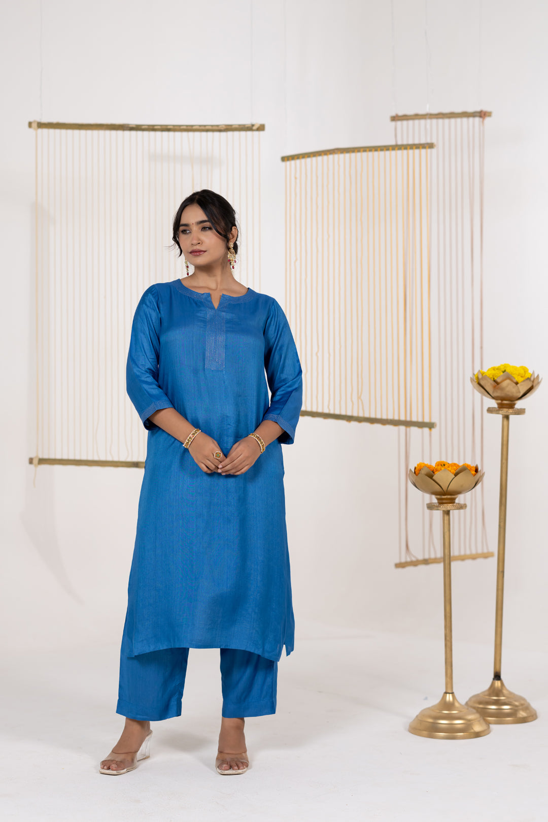 Ink Blue Cotton Silk Kurta Set of 2 - Dhaaga
