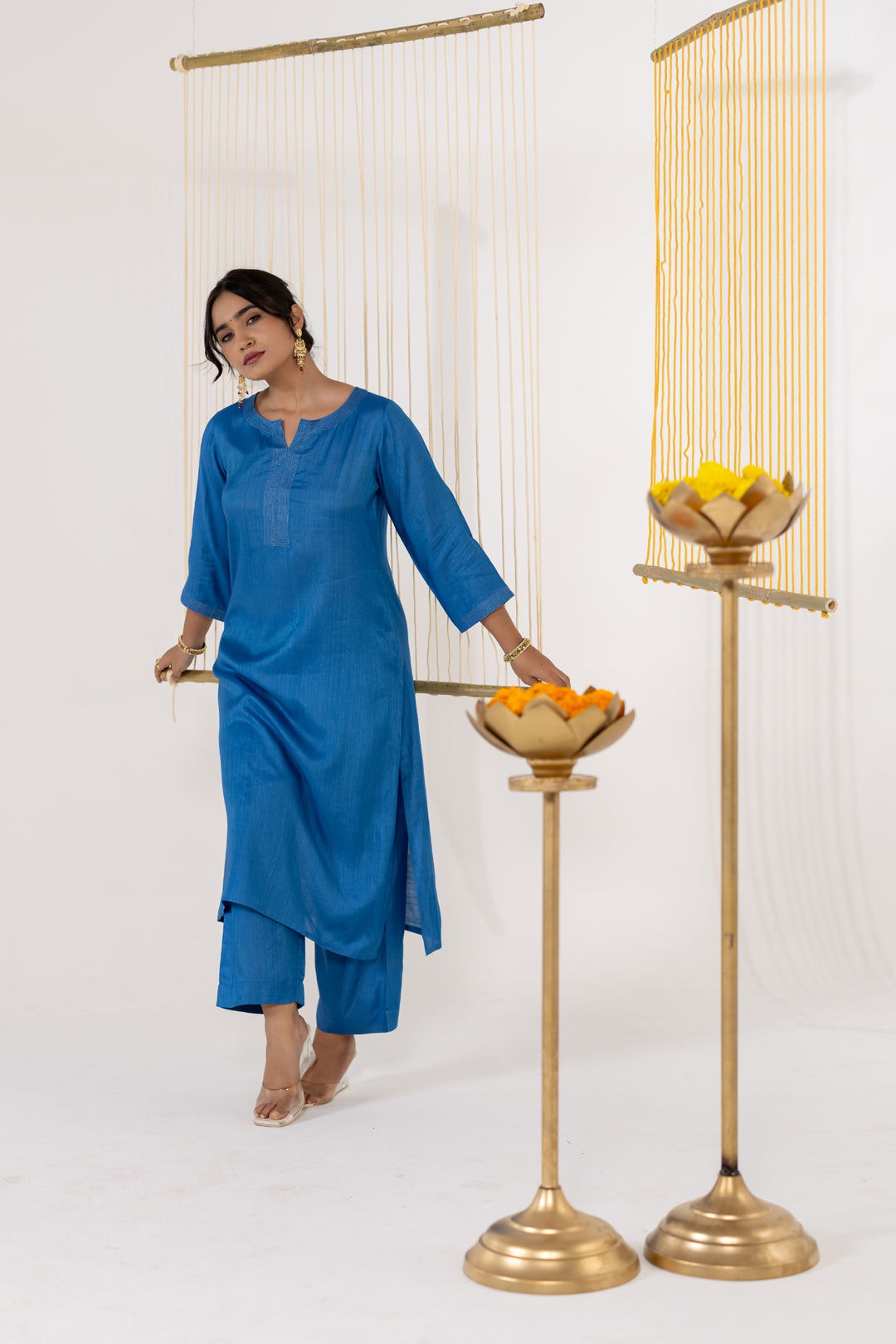 Ink Blue Cotton Silk Kurta Set of 2 - Dhaaga