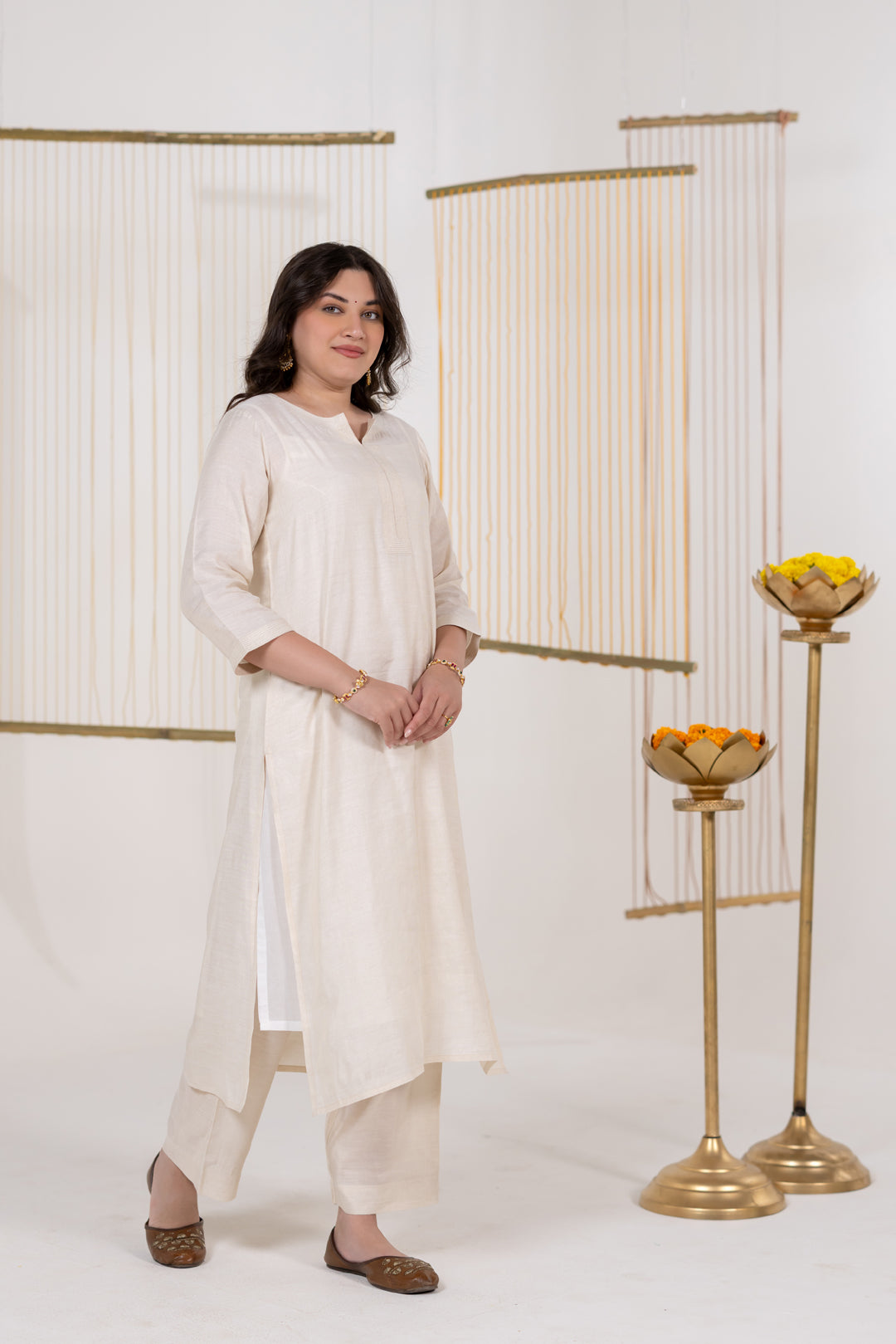 Cream Cotton Silk Kurta Set of 2 - Dhaaga