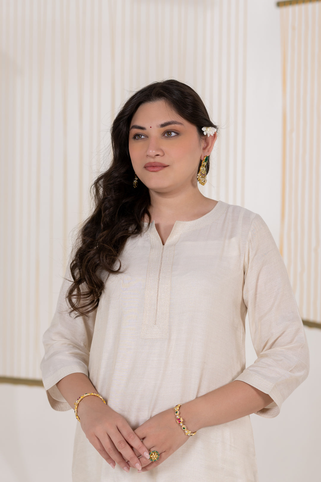 Cream Cotton Silk Kurta Set of 2 - Dhaaga