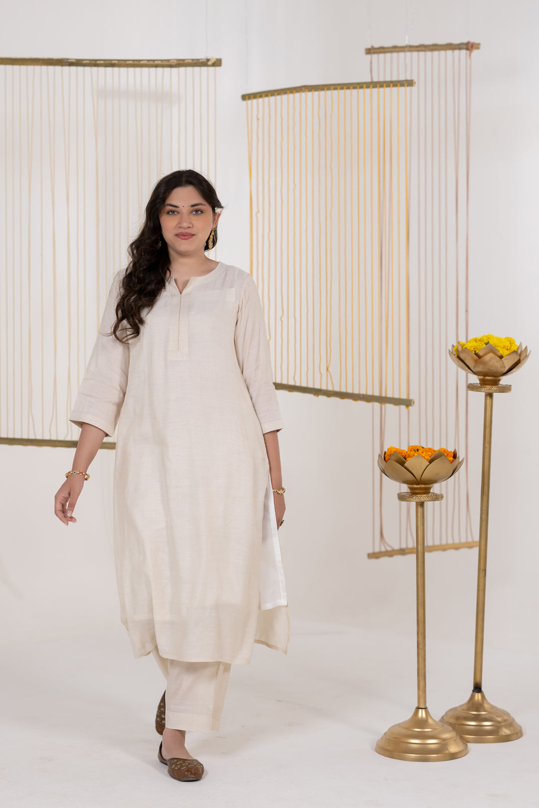 Cream Cotton Silk Kurta Set of 2 - Dhaaga
