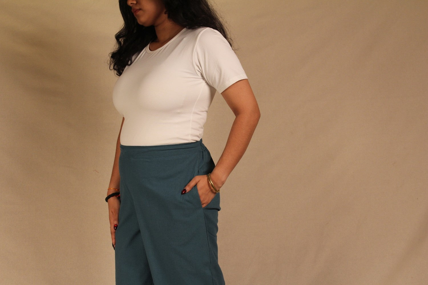 Turquoise Blue Cotton Easy Pants for Women | Ray Ethnic